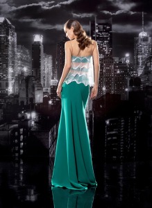 Style #117, floor length fit and flare skirt, fringe embellishment with clear spaghetti strap on top, available in milk and white