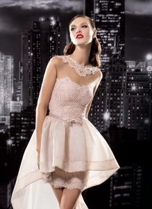 Style #122 with skirt, cocktail dress with add-on high-low organza skirt that flares out and accentuate the waist with a little bow, available in pink-ivory and pink