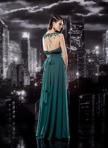 Style #126b, long floor length keyhole neckline with embellishments on top of neckline, available in milk, white, cornflower-blue, mint, grey, yellow, green, red, black, lilac, pink, pink-ivory, peach, berry and cool blue