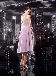 Style #135, midi cocktail dress with mesh v-neck flower embellishment through out the top, chiffon skirt, available in milk, white, cornflower-blue, mint, grey, yellow, green, red, black, lilac, pink, pink-ivory, peach, berry and cool blue