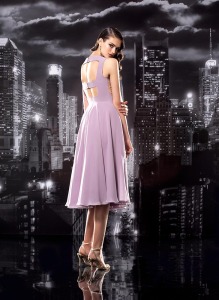Style #135, midi cocktail dress with mesh v-neck flower embellishment through out the top, chiffon skirt, available in milk, white, cornflower-blue, mint, grey, yellow, green, red, black, lilac, pink, pink-ivory, peach, berry and cool blue