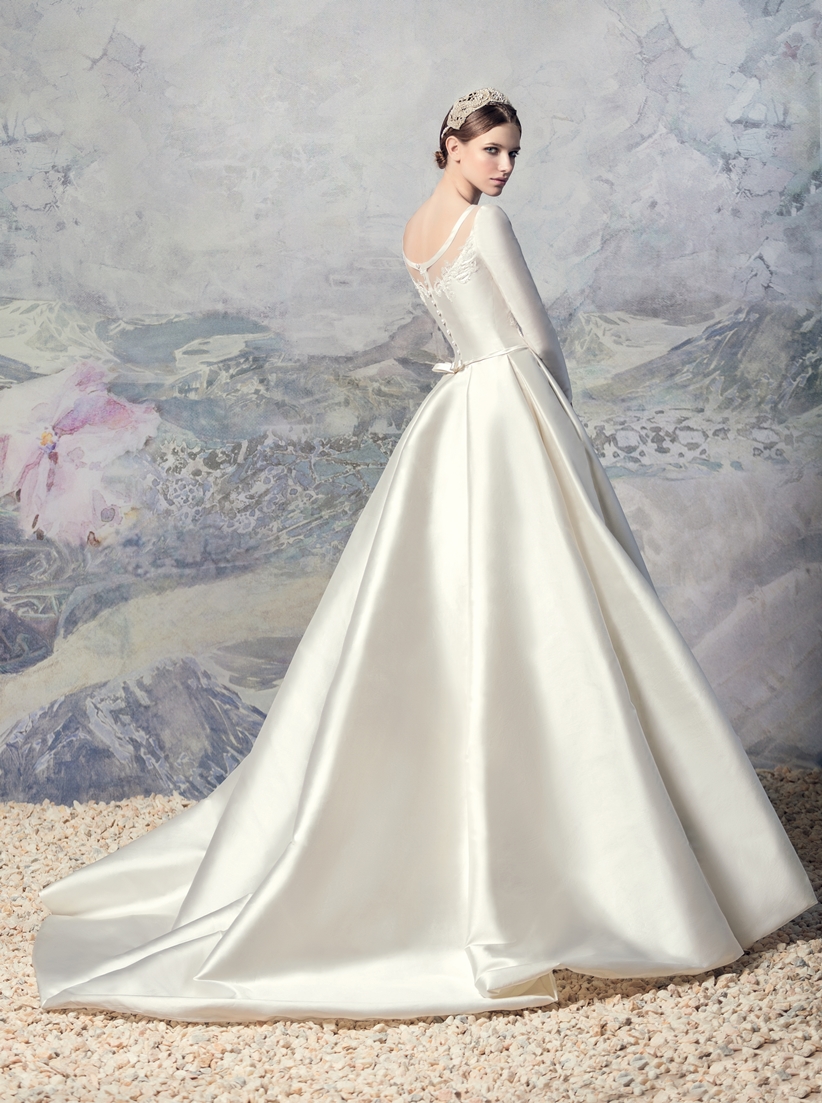 Style #1601L Premium, long seeve taffeta pleated ball gown wedding dress, available in cream