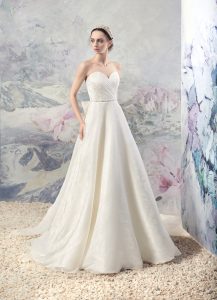 Style #1609, sweetheart neckline jackquard a-line wedding gown with train, available in ivory