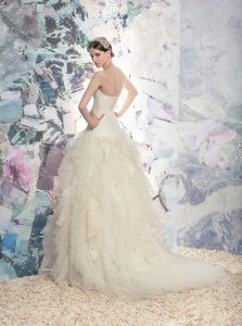 Style #1651L, ball gown wedding dress with layered tulle and lace skirt, available in cream