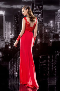 Lace Bodice Gown with Illusion Long Sleeves