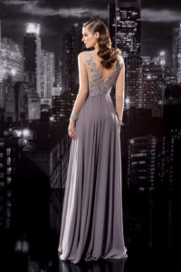 Long Sleeve Gown with Beaded Illusion Bodice