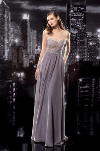 Long Sleeve Gown with Beaded Illusion Bodice