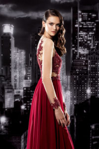 Long Sleeve Gown with Beaded Illusion Bodice