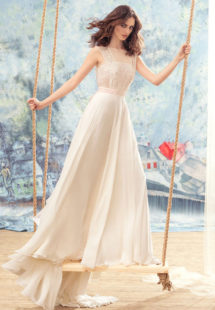 Style #1700L, A-line chiffon wedding dress with beaded lace bodice, available in ivory, ivory-pink (photo)