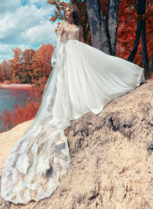 Style #1752L, beaded lace bodice A-line wedding dress, available in ivory with ivory bodice, ivory, peach