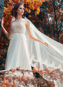 Style #1752L, beaded lace bodice A-line wedding dress, available in ivory with ivory bodice, ivory, peach