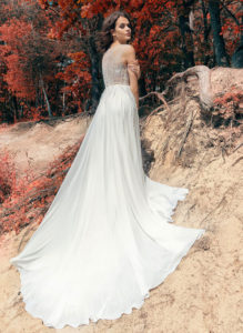 Style #1752L, beaded lace bodice A-line wedding dress, available in ivory with ivory bodice, ivory, peach