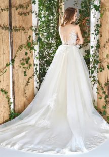 Style #1816L, sleeveless ball gown wedding dress with illusion neckline and back, hand beaded and embroidered bodice and lace decor, available in ivory and cream-nude