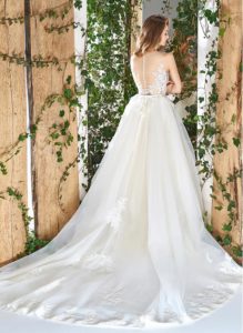 Style #1816L, sleeveless ball gown wedding dress with illusion neckline and back, hand beaded and embroidered bodice and lace decor, available in ivory and cream-nude