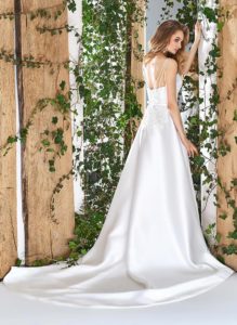 Style #1819L, sweetheart neckline a-line wedding dress with double spaghetti straps and lace embroidered top, available in ivory