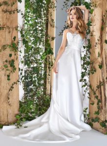 Style #1819L, sweetheart neckline a-line wedding dress with double spaghetti straps and lace embroidered top, available in ivory