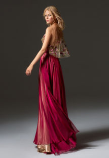 Style #358, strapless maxi dress comes with the flower embroidered cap sleeve blouse, available in ivory, grey, coral, burgundy, pink-lilac. Blouse available in nude color