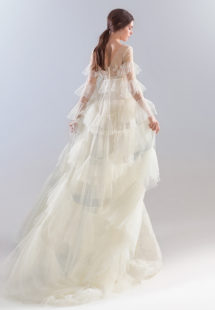 Style #1927L, available in dark ivory (photo), ivory; Style #1927-7 (cape), available in ivory