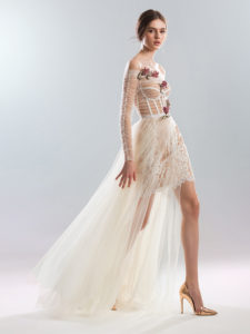 Style #401, Long sleeved A-line dress, available in ivory, black
