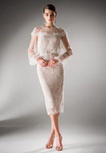 Style #411, Cocktail dress with long sleeves, available (without beading) in ivory, ivory-pink, black, black-pink