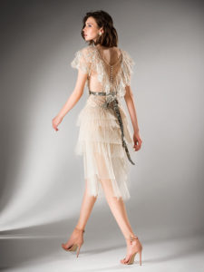 Style #417, Cocktail dress with tiered skirt, available in beige
