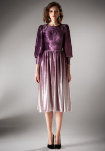 Style #431, Velvet evening dress with dolman sleeves, available in purple