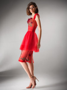 Style #438, Peplum style cocktail dress with thick straps, available in powder, ivory, black, cherry, gray-blue, lavender, pink