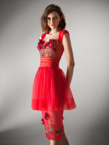 Style #438, Peplum style cocktail dress with thick straps, available in powder, ivory, black, cherry, gray-blue, lavender, pink
