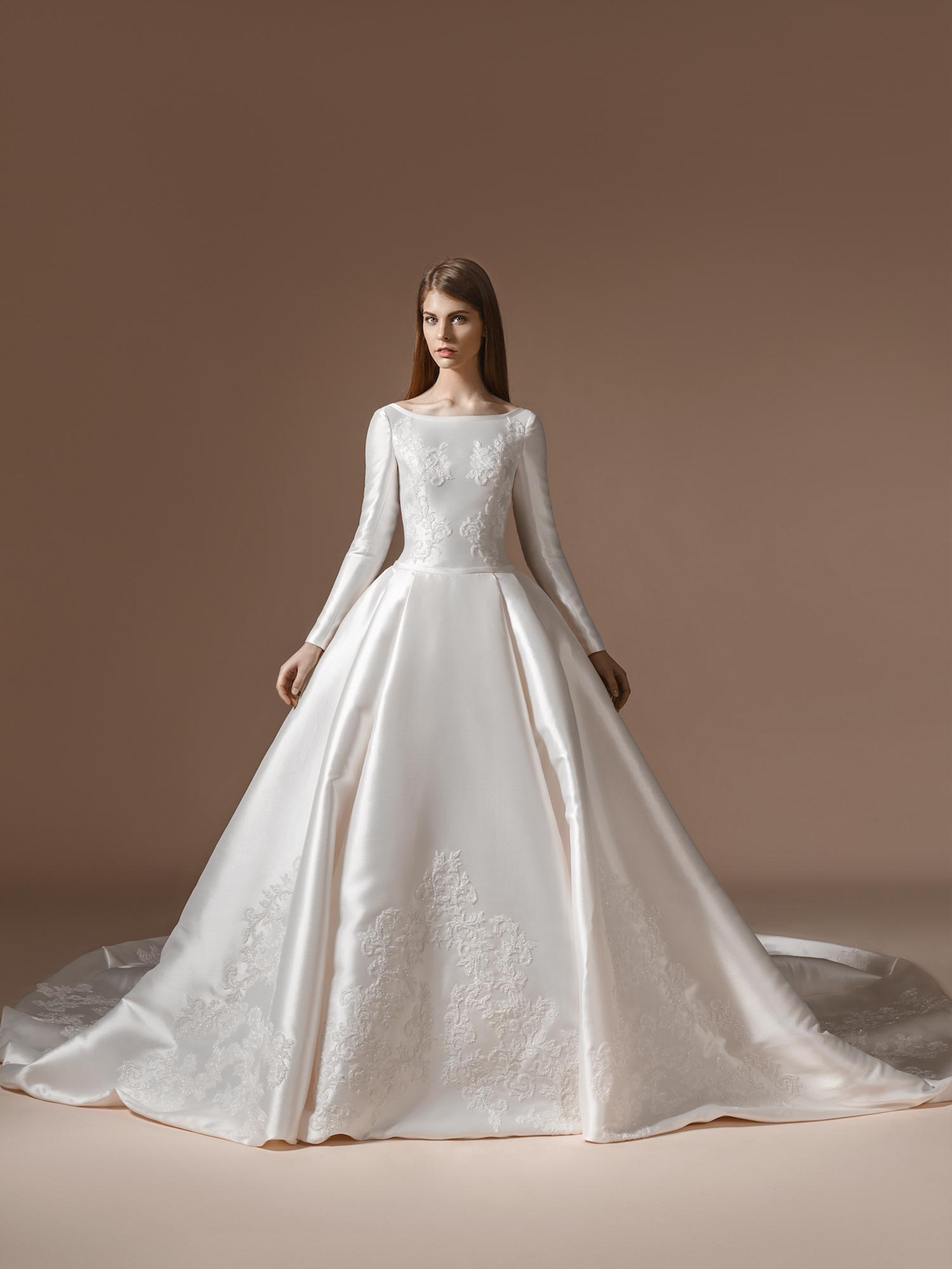 long sleeve mikado wedding dress