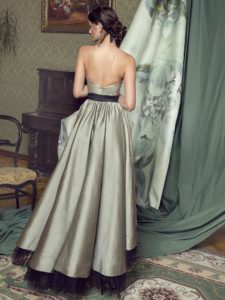 Style #456, High-low cocktail dress with a bow, available in grey