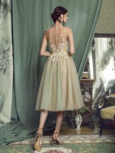 Style #472, Ball gown evening dress with sequinned embroidered top, available in beige, beige-green