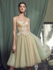 Style #472, Ball gown evening dress with sequinned embroidered top, available in beige, beige-green