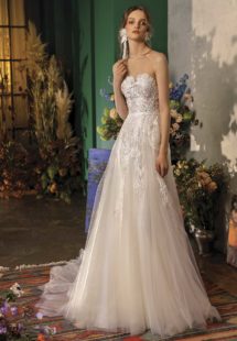 Style #2036L, strapless wedding dress with embroidered bodice, available in ivory