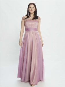 Style #M520, A-line evening dress with embroidery and cap sleeves, available in burgundy, pink-lilac, grey, coral, ivory