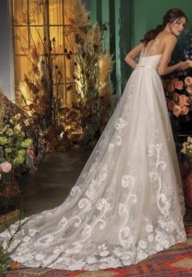 Style #2029L, A-line wedding dress with embroidery and plunging neckline, available in ivory and dark ivory