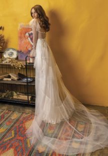 Style #2016, wedding dress with long sleeves and ruffled skirt, available in ivory