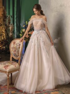 Style #2026L, ball gown wedding dress with sweetheart bodice, available in salmon, mint, blue