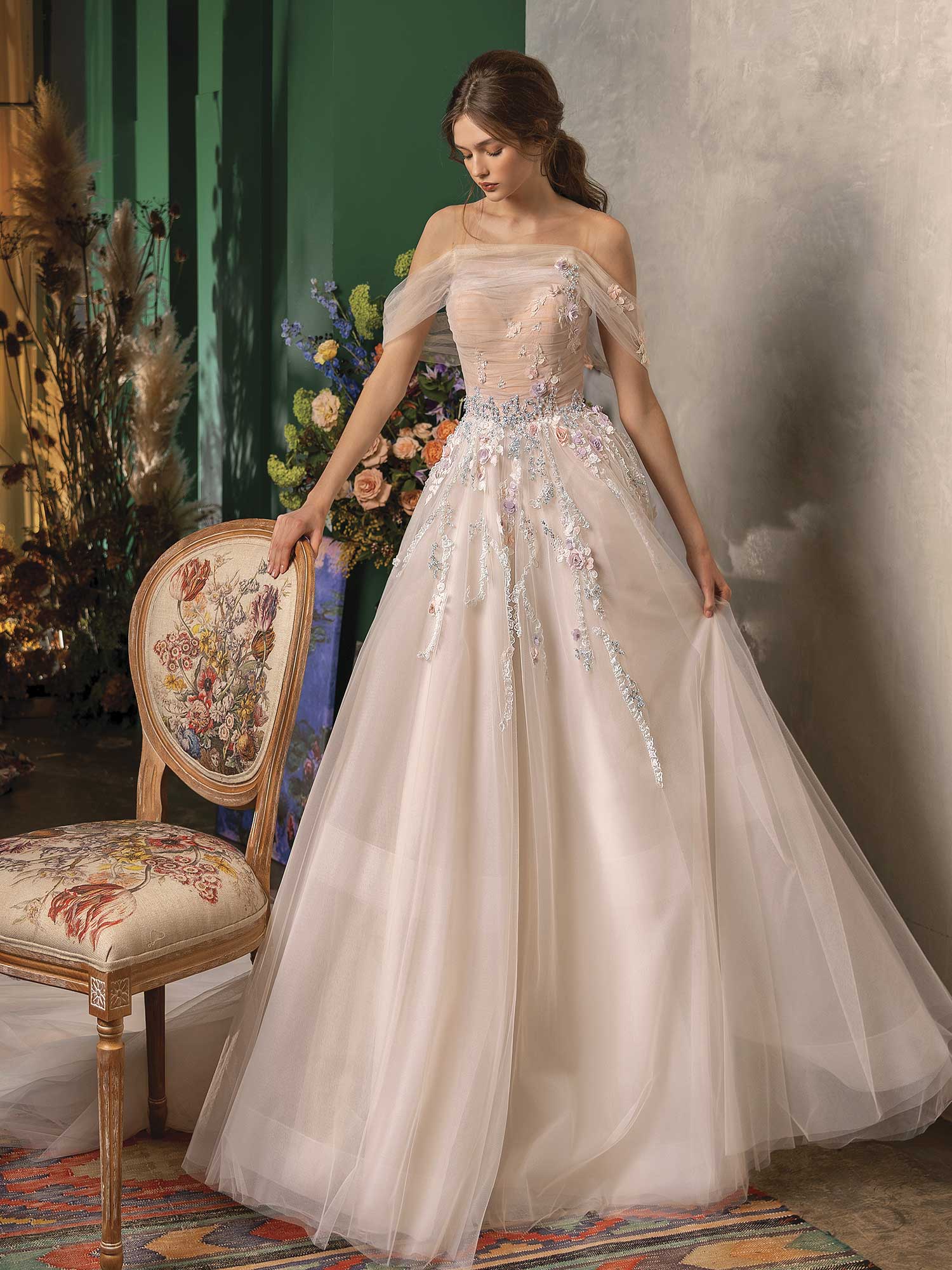 Style #2026L, ball gown wedding dress with sweetheart bodice, available in salmon, mint, blue