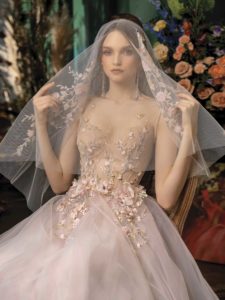 A-line wedding dress with floral applique, available in nude-pink, ivory -pink