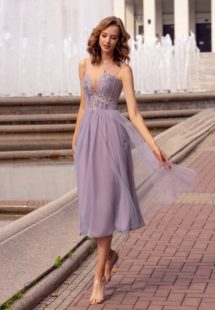 Style #563, cocktail formal dress with plunging V neckline and gorgeous embroidery, available in lilac, blue, powder, azure, cherry, ivory