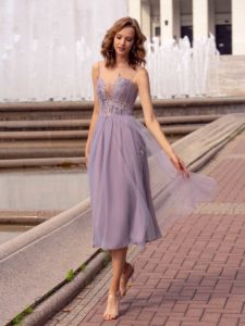 Style #563, cocktail formal dress with plunging V neckline and gorgeous embroidery, available in lilac, blue, powder, azure, cherry, ivory