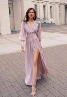 Style #566, pastel evening gown with bishop sleeves, available in ivory, white, powder, mint, yellow, green, grey, cornflower, scarlet , black, lilac, pink, berry, peach, see-green, sky-blue, cherry, smoky