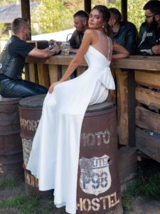 Simple wedding dress with plunging neckline
