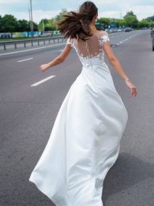 Bridal gown with cap sleeves and embroidery, available in ivory, ivory-nude