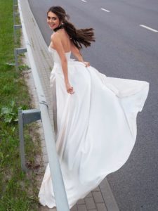 Ultra-modern wedding jumpsuit with attachable skirt