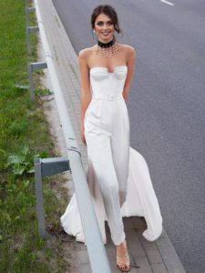 Ultra-modern wedding jumpsuit with attachable skirt