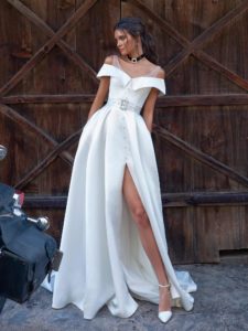 Modern wedding dress with slit up the leg
