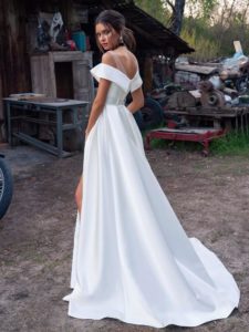 Modern wedding dress with slit up the leg