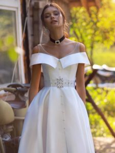 Modern wedding dress with slit up the leg