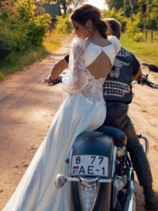 A-line wedding dress with lace bishop sleeves